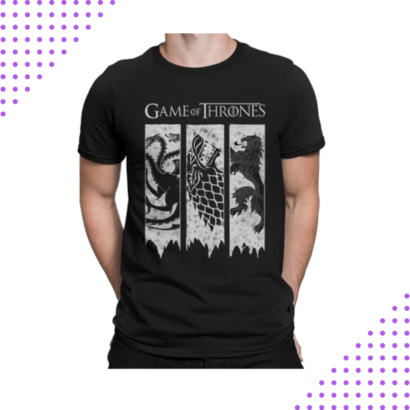 Camiseta Game Of Thrones 3 Brasões (Casas Stark Targaryen Lannister)