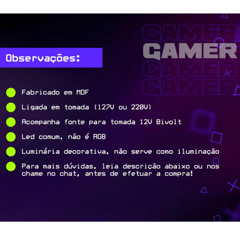 Luminária ''Gamer Over'' Com Led Bivolt